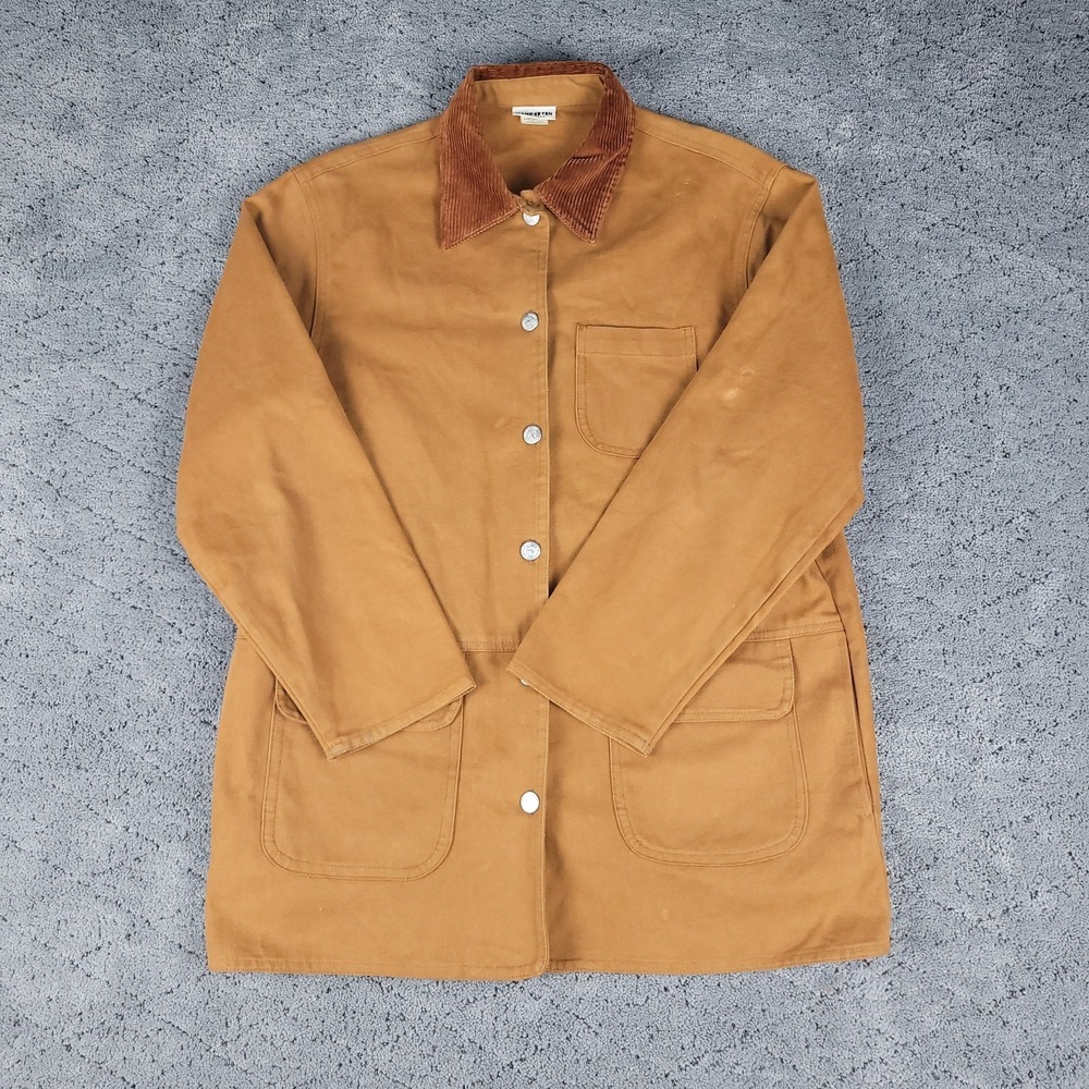 Vintage Hang Ten Barn Jacket Womens Small Corduroy Collar Brown Chore USA Made